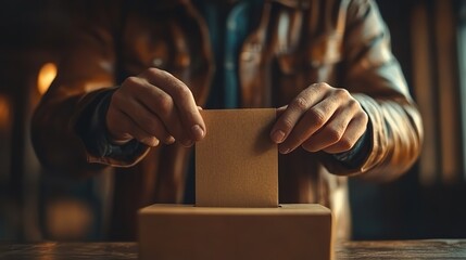 Aufkleber - close up of a man putting his vote in the ballot box elections