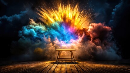 Poster - Spectacular fireworks display exploding in a dramatic night sky creating a vibrant and colorful burst of light and smoke amongst the clouds