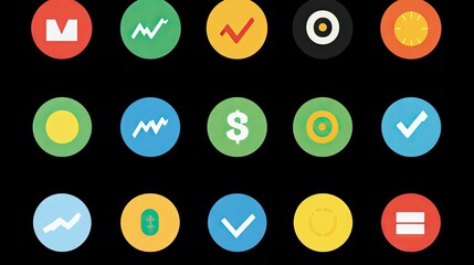 Colorful round icons, business graphics, website design elements, app interface