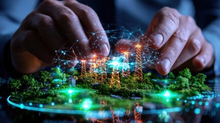 Poster - A futuristic digital landscape showcasing the convergence of cutting edge intelligence and a sustainable eco friendly environment