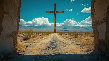 Aufkleber - cross in a rural road in the middle of the desert