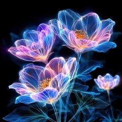 Poster - Mesmerizing Neon Floral Fractal Artwork   Glowing Ethereal Digital with Vibrant Psychedelic Patterns and Kaleidoscopic Light Effects