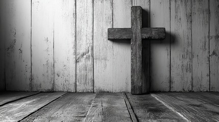 Aufkleber - cross in front of a white wall black and white photo copy space