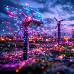 Poster - Captivating City Illuminated by Vibrant Neon Lights in a Surreal and Futuristic Landscape A Mesmerizing Digital Showcasing the Fusion of Technology Energy and Enchanting Visuals