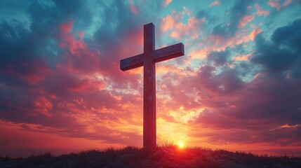Aufkleber - cross of jesus christ on sunset sky background christian religion concept