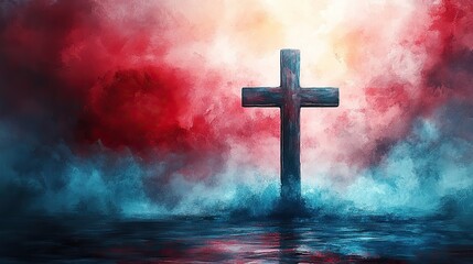 Aufkleber - cross on abstract watercolor background christian symbol of faith and hope