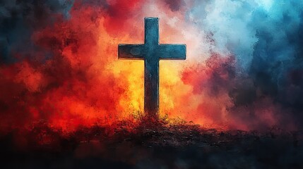 Aufkleber - cross on abstract watercolor background christian symbol of faith and hope