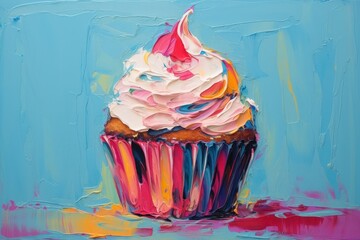 Sticker - Cup cake painting dessert cupcake.