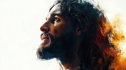 Poster - digital painting of jesus christ in profile on a white background 3d rendering