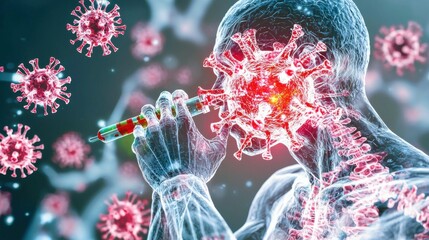 Poster - microscopic view of a highly contagious coronavirus strain causing a global pandemic outbreak detail