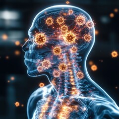 Poster - Futuristic 3D visualization of the intricate interconnected structure and function of the human brain depicting the complex neural network synapses