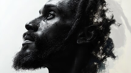 Poster - double exposure of black jesus christ and the cross on white background digital artwork
