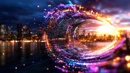 Poster - Dazzling Dimensional Vortex   Captivating Futuristic Portal to the Cosmic Multiverse  This visually striking and mesmerizing image depicts a surreal