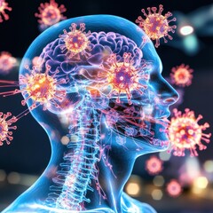 Poster - this digitally rendered image depicts the impact of the covid 19 pandemic on the human brain showcas