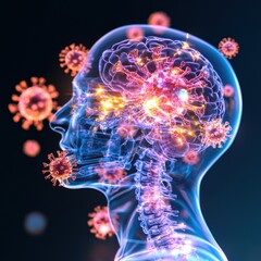 Poster - 3D depicting the neurological impact of viral infection on the human brain during the coronavirus pandemic outbreak