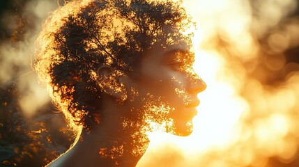 Poster - double exposure portrait of a man and rocks against the sunlight