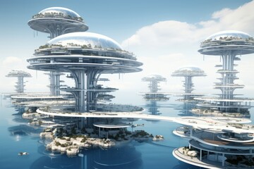 Poster - Future Floating cities outdoors vehicle city.