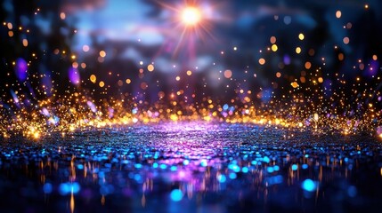 Poster - Mesmerizing Celestial Glow in the Enchanting Night Sky with Twinkling Stars and Radiant Lights   Captivating Abstract Background with Dazzling Sparkles Vibrant Neon Hues