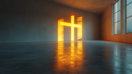 Aufkleber - empty white room with a glowing cross of light on the wall