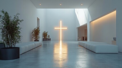 Aufkleber - empty white room with a glowing cross of light on the wall