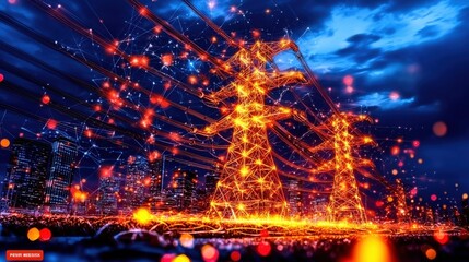 Poster - Captivating cityscape with a dazzling fireworks display over a vibrant illuminated skyline of modern skyscrapers in the night sky  This dynamic