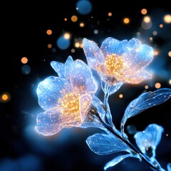 Poster - Glowing ethereal bioluminescent flowers blooming in a captivating mesmerizing and vibrant nightscape with an atmosphere of fantasy and wonder