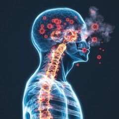 Poster - glowing digital x ray scan of human body revealing viral infection or disease outbreak 3d render of 