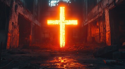 Aufkleber - glowing cross in an abandoned factory concept of hope and faith
