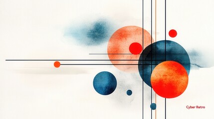 Poster - Abstract geometric composition featuring a dynamic arrangement of vibrant circles spheres and shapes in a minimalist contemporary design  This visually striking image evokes a sense of balance