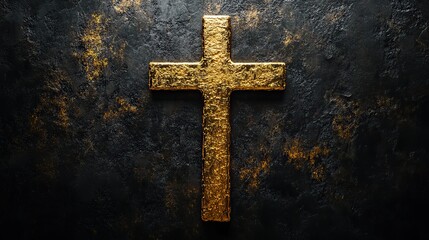 Aufkleber - golden cross of jesus christ on a black background 3d illustration