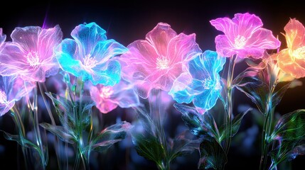 Poster - Mesmerizing glowing blooms emanating vibrant ethereal luminescence captivating the senses with a dreamlike and transcendent fantasy floral display