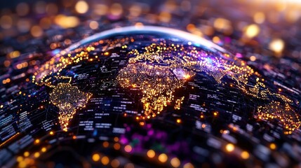 Poster - Glowing Digital Global Map of the World with Illuminated Cities and Interconnected Data Network representing Technological Progress Global Communication and Futuristic Innovation
