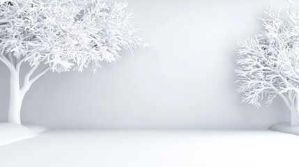 Winter trees minimalist scene, blank space, background, website design