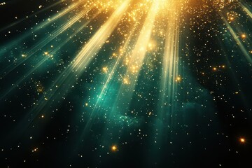 Wall Mural - blazing lens flare bursts in golden and teal streaks across a velvety black void, radiating cinemati