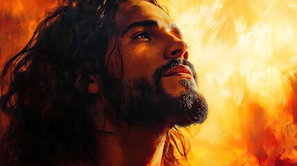 Poster - jesus christ beams of light painting the portrait digital painting