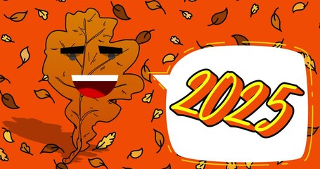 Poster - Autumn Leaves with number 2025. Fall background animation.