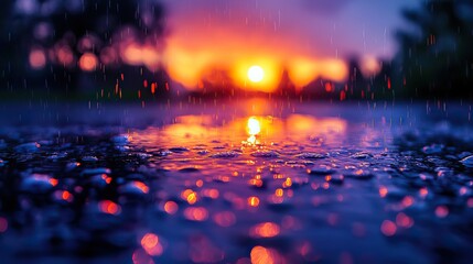 Leinwandbilder - landscape after rain during sunset bokeh effect