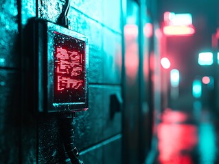 Poster - cybernetic urban sprawl with a mix of hyper-tech and dystopian aesthetics, digital graffiti shifting