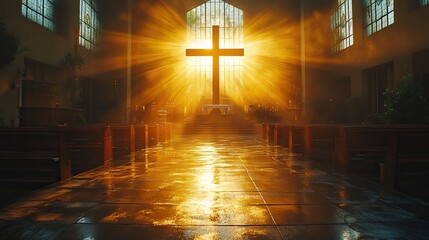 Aufkleber - light of faith sacred light pours through a cross illuminating the church interior
