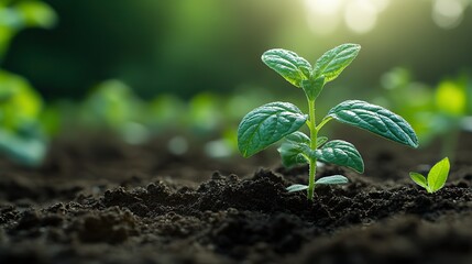 Poster - little seedling in the moisty soil bokeh effect in the background