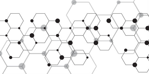 Poster - Abstract hexagonal molecules Technology background and science design. Geometric white and gray banner design with hexagons. Schematic diagram of carbon nanotubes. Molecular structure tech.