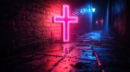 Aufkleber - neon christian cross sign on the black background vector illustration