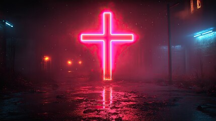 Aufkleber - neon christian cross sign on the black background vector illustration