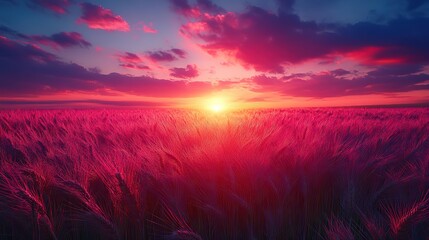 Poster - neon text art in dreamy landscapes be still sunset in the wheat field conceptual image
