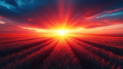 Poster - neon text art in dreamy landscapes glowing message be still sunset over wheat field in the evening l