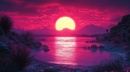 Aufkleber - neon text art in dreamy landscapes sunset in the desert with the inscription be still