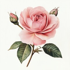 Wall Mural - Aesthetic pink rose flower illustration vintage style.