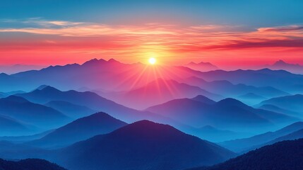Poster - panoramic view of the mountains at sunrise