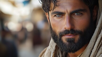 Poster - portrait of a bearded man in the streets of jerusalem biblical character
