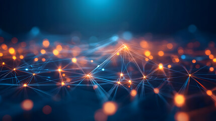 Poster - blue and orange abstract background featuring a network of lights and patterns for creative use